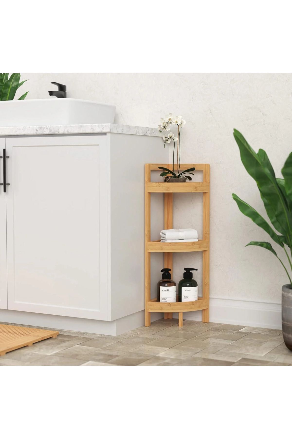 Bambu Banyo & Mutfak 3 Katlı Köşe Rafı 77x23 cm Natürel