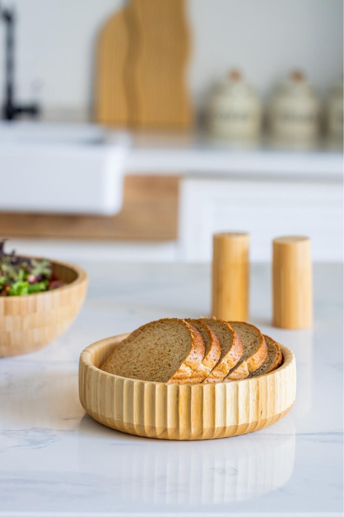 Doğal Bambu Salata, Meyve Kasesi & Ekmek Kutusu 19x6 cm