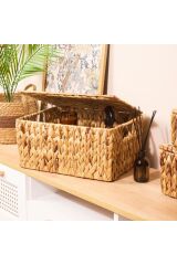 Hasır Çok Amaçlı Dikdörtgen Kapaklı Kutu M 41x26x21 Cm