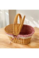 Rattan Örgülü Kapaklı Oval Piknik Sepeti Naturel  40 x 27