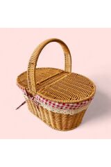 Rattan Örgülü Kapaklı Oval Piknik Sepeti Naturel  40 x 27