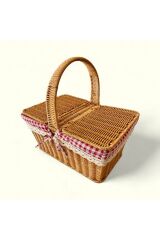 Rattan Örgülü Kapaklı Dikdötgen Piknik Sepeti Naturel  40 x 27