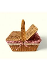 Rattan Örgülü Kapaklı Dikdötgen Piknik Sepeti Naturel  40 x 27