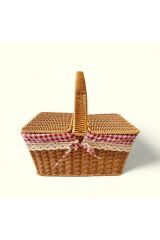 Rattan Örgülü Kapaklı Dikdötgen Piknik Sepeti Naturel  40 x 27
