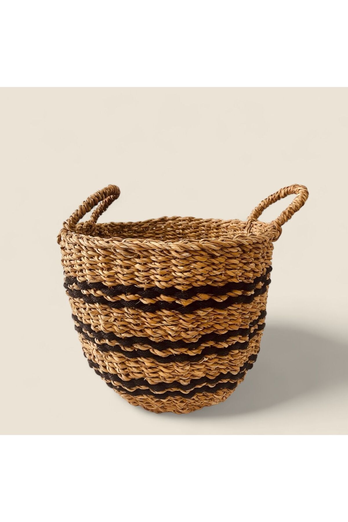 Hasır Kulplu Yuvarlak Saksı Sepeti L 35x27 Cm