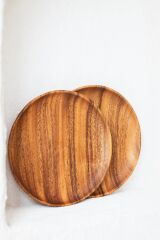 Doğal Akasya Yuvarlak 2 Adet 25 cm Servis Tabağı  25 x 25