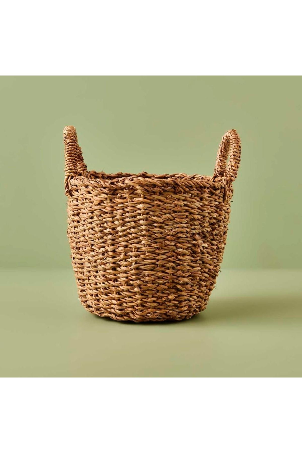 Hasır Kulplu Yuvarlak Saksı Sepeti M 28x22 Cm Naturel