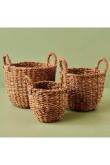 Hasır Kulplu Yuvarlak Saksı Sepeti L 33x26 Cm Naturel