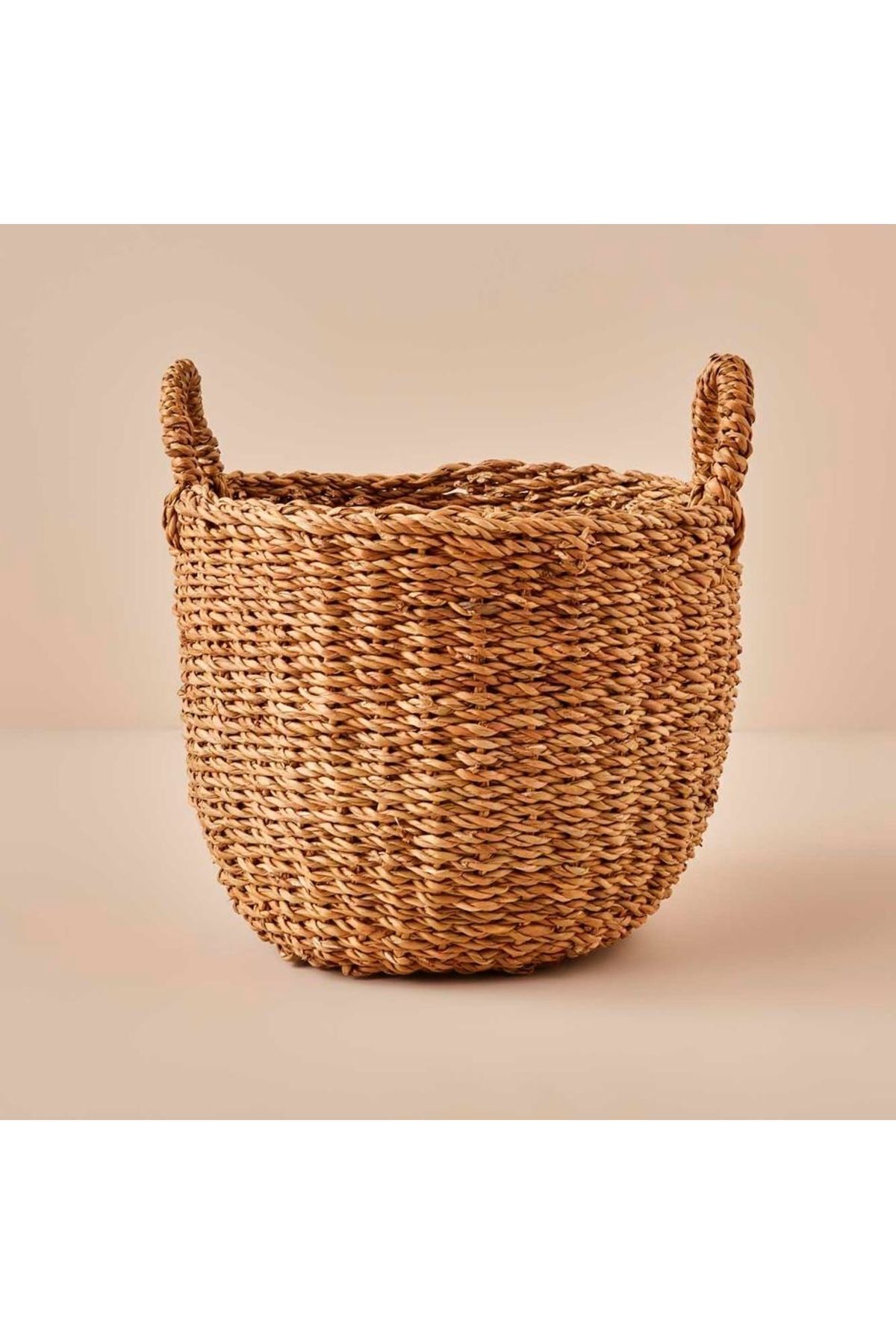 Hasır Kulplu Yuvarlak Saksı Sepeti L 33x26 Cm Naturel