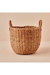 Hasır Kulplu Yuvarlak Saksı Sepeti L 33x26 Cm Naturel