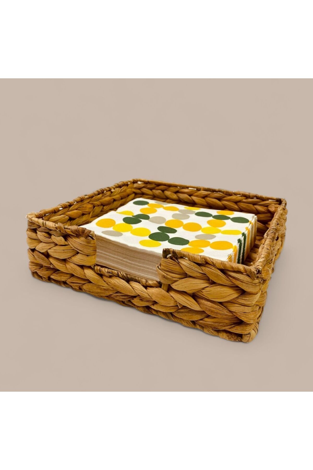 Hasır Örgü Büyük Kare Peçetelik 23x23 Cm Naturel  23 x 23