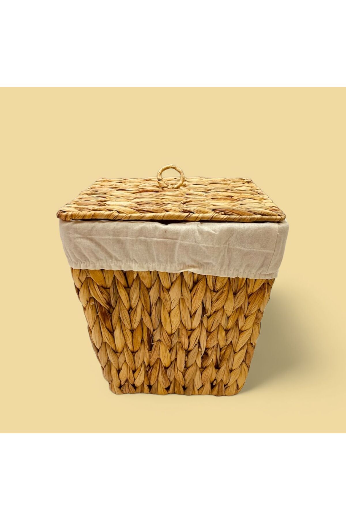 Hasır Kapaklı Kare Patates & Soğan Sepeti 26X25 cm Naturel  26 cm