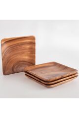 Doğal Akasya Kare 2 Adet Servis Tabağı 20x20 cm  20 x 20