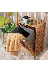 Bambu Dekoratif Raflı Çamaşır Sepeti 45x30x100 cm  45 x 35