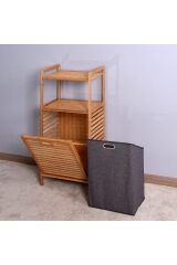 Bambu Dekoratif Raflı Çamaşır Sepeti 45x30x100 cm  45 x 35