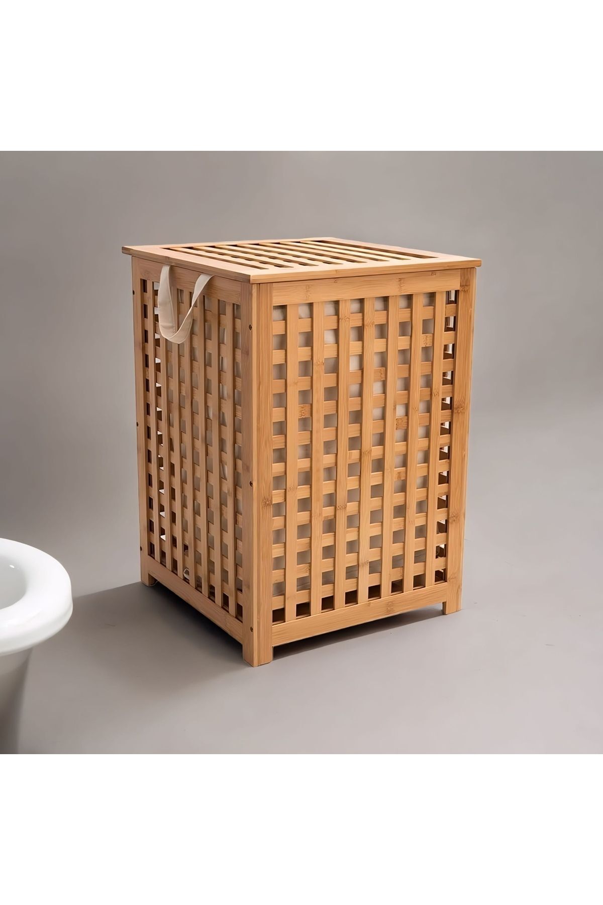 Bambu Kare Dekoratif Çamaşır Sepeti 45x45x62 cm  45 x 45