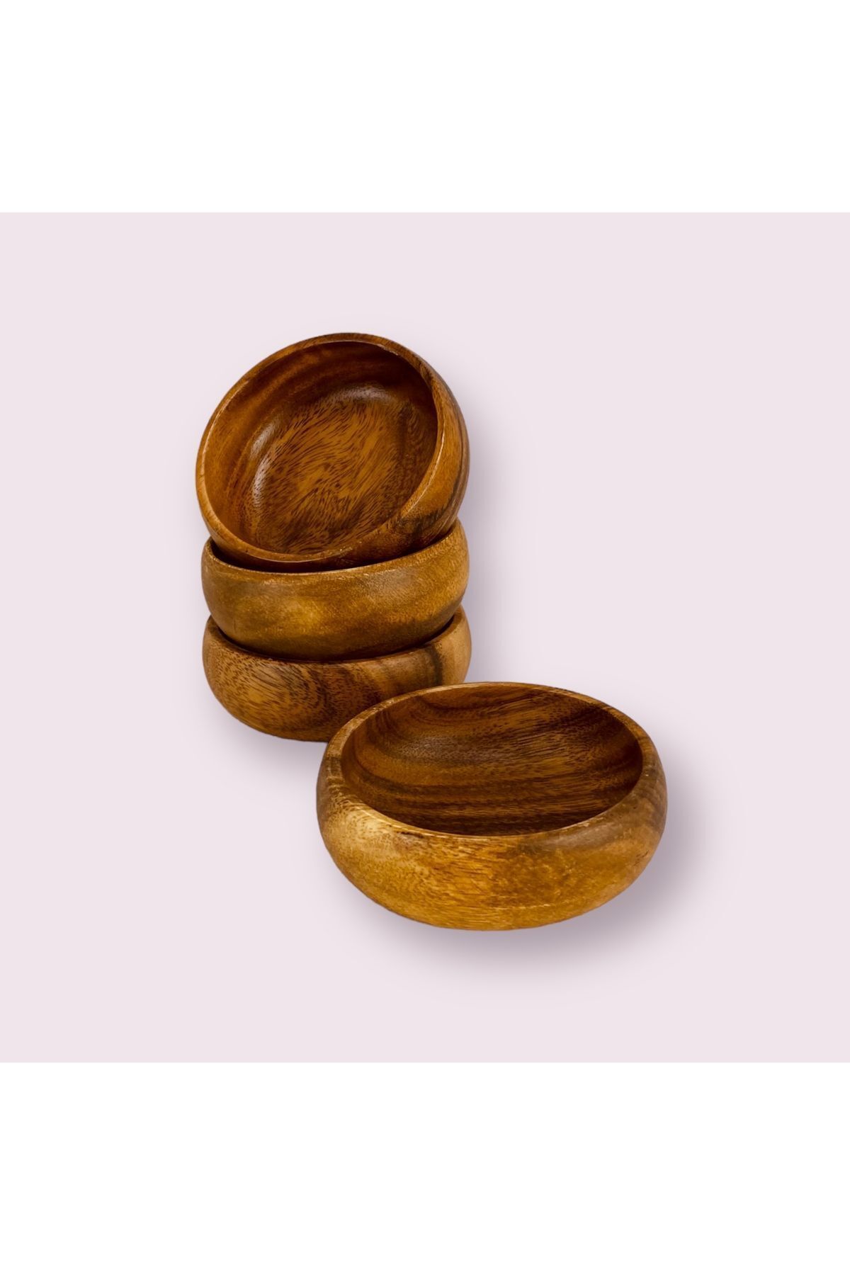 Doğal Akasya Yuvarlak 4'lü Çerezlik & Reçellik 10 cm  10 x 10