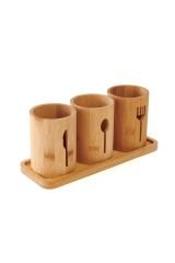 Bambu Altlıklı 3Lü Kaşık/Çatal/Bıçak Düzenleyici