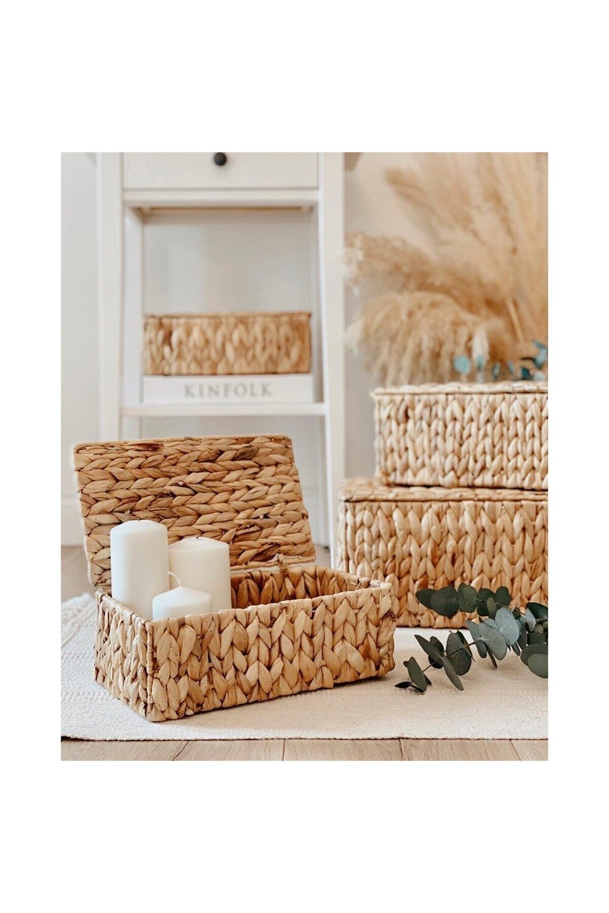 Hasır Çok Amaçlı Dikdörtgen Kapaklı Kutu 44x32 Cm