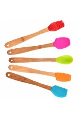 Bambu Saplı Renkli Silikon Uçlu 5'li Yemek Kaşık Seti 23 cm