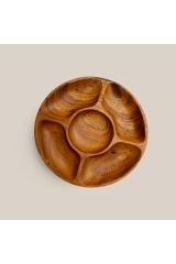 Doğal Akasya Yuvarlak 5 Bölmeli Çerezlik 25 cm  25 x 25
