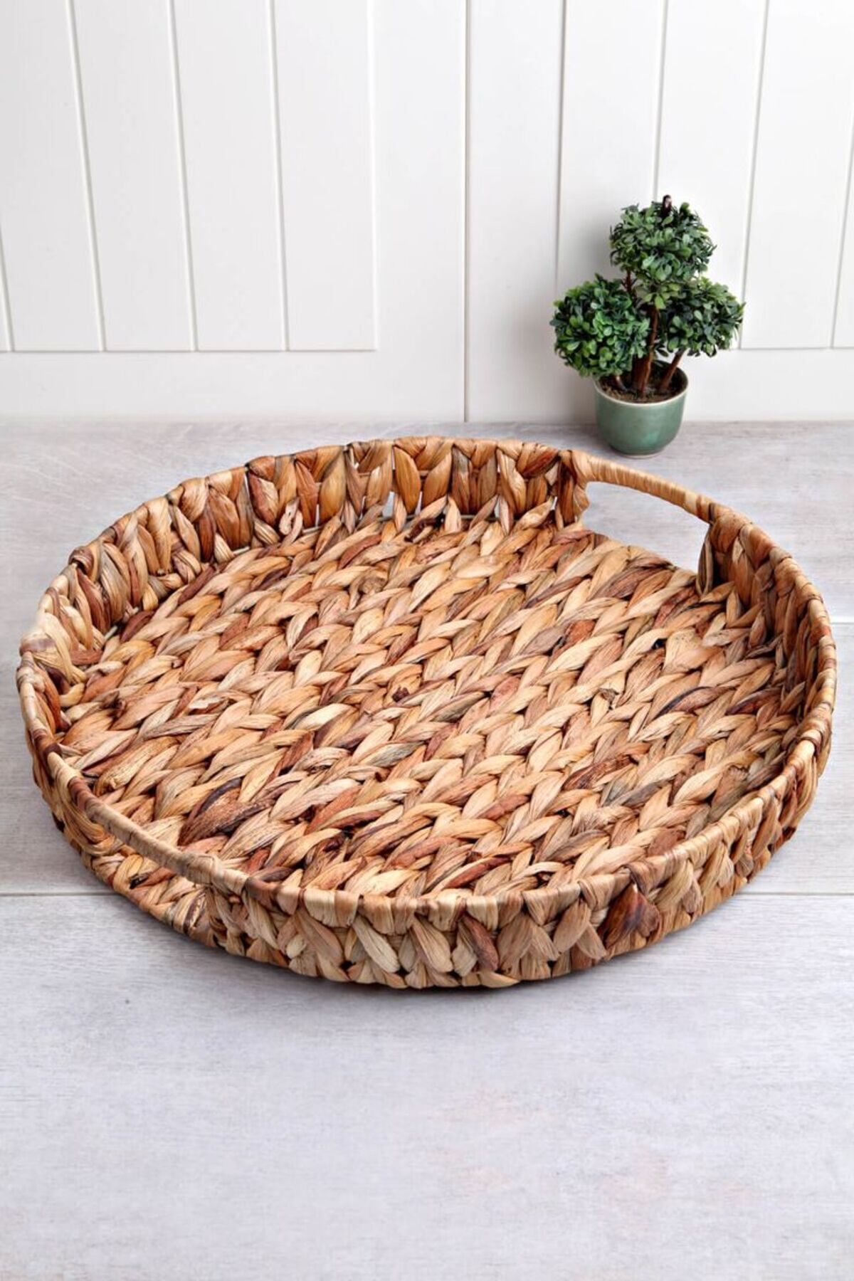 Hasır Yuvarlak Dekoratif Tepsi L 38 Cm Naturel  38 x 38