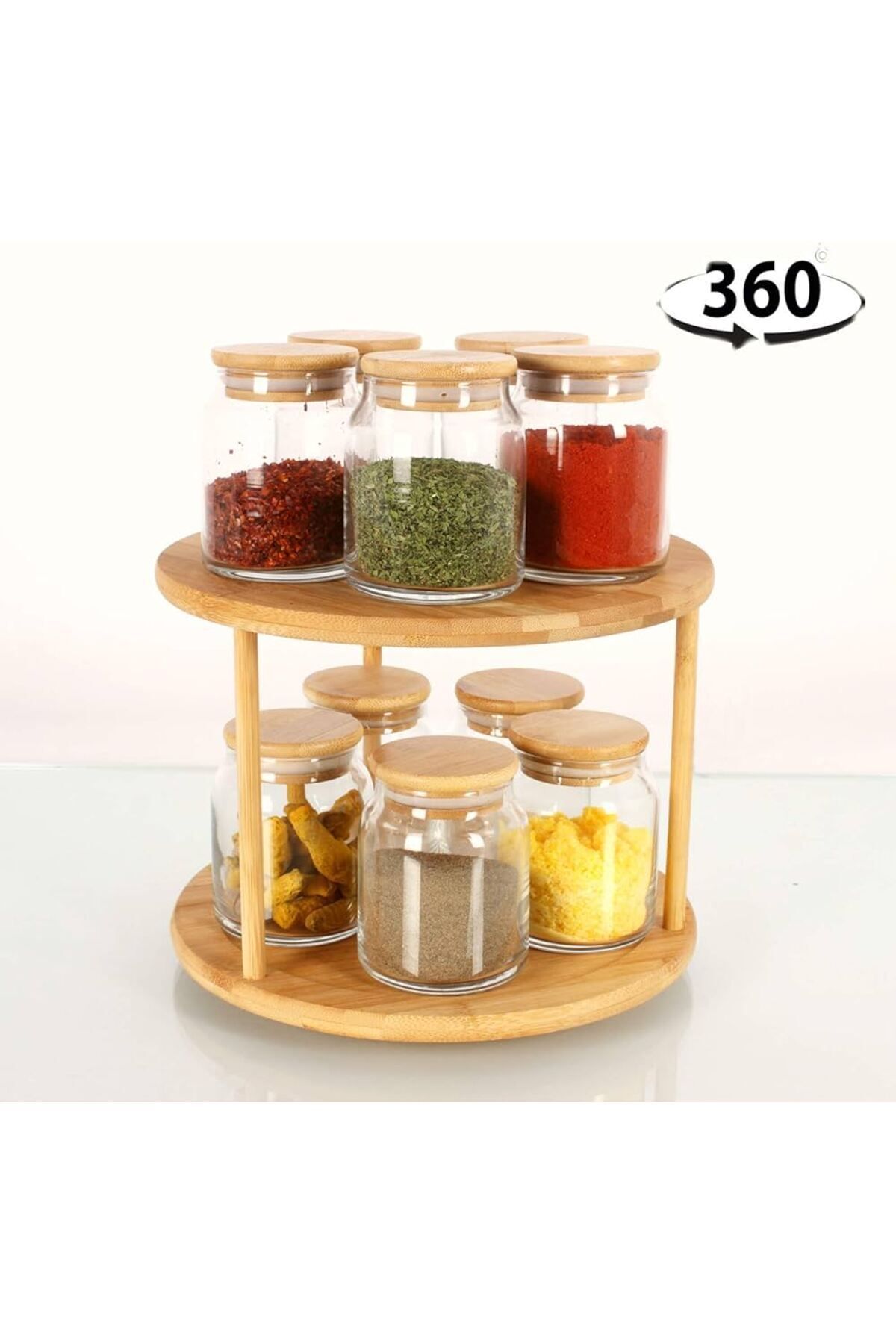 Bambu Dönerli 2 Katlı Sunumluk & Düzenleyici Naturel