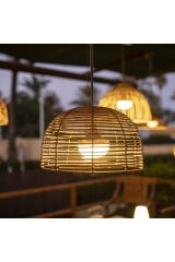 Rattan Bambu Yuvarlak Tekli Avize Natürel 38x24 cm  38.5 x 24