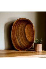 Doğal Akasya Oval Derin Kase 23x18 cm Naturel  23 x 18