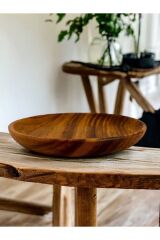 Doğal Akasya Yuvarlak Servis Tabağı 21 cm Naturel