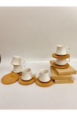 Bambu Altlıklı Porselen 6' Lı Kahve Fincan Takımı