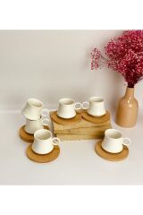 Bambu Altlıklı Porselen 6' Lı Kahve Fincan Takımı