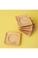 Bambu Doğal 6 Adet Kare Çay Tabağı 10 Cm