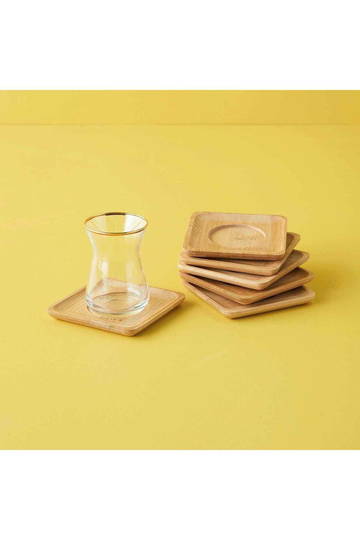 Bambu Doğal 6 Adet Kare Çay Tabağı 10 Cm