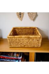 Hasır Dikdörtgen Kalın Örgülü Sepet M 40x27x16 cm Naturel  40 x 27