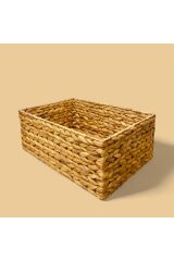 Hasır Dikdörtgen Kalın Örgülü Sepet M 36x26x15 Cm Naturel  36 x 27