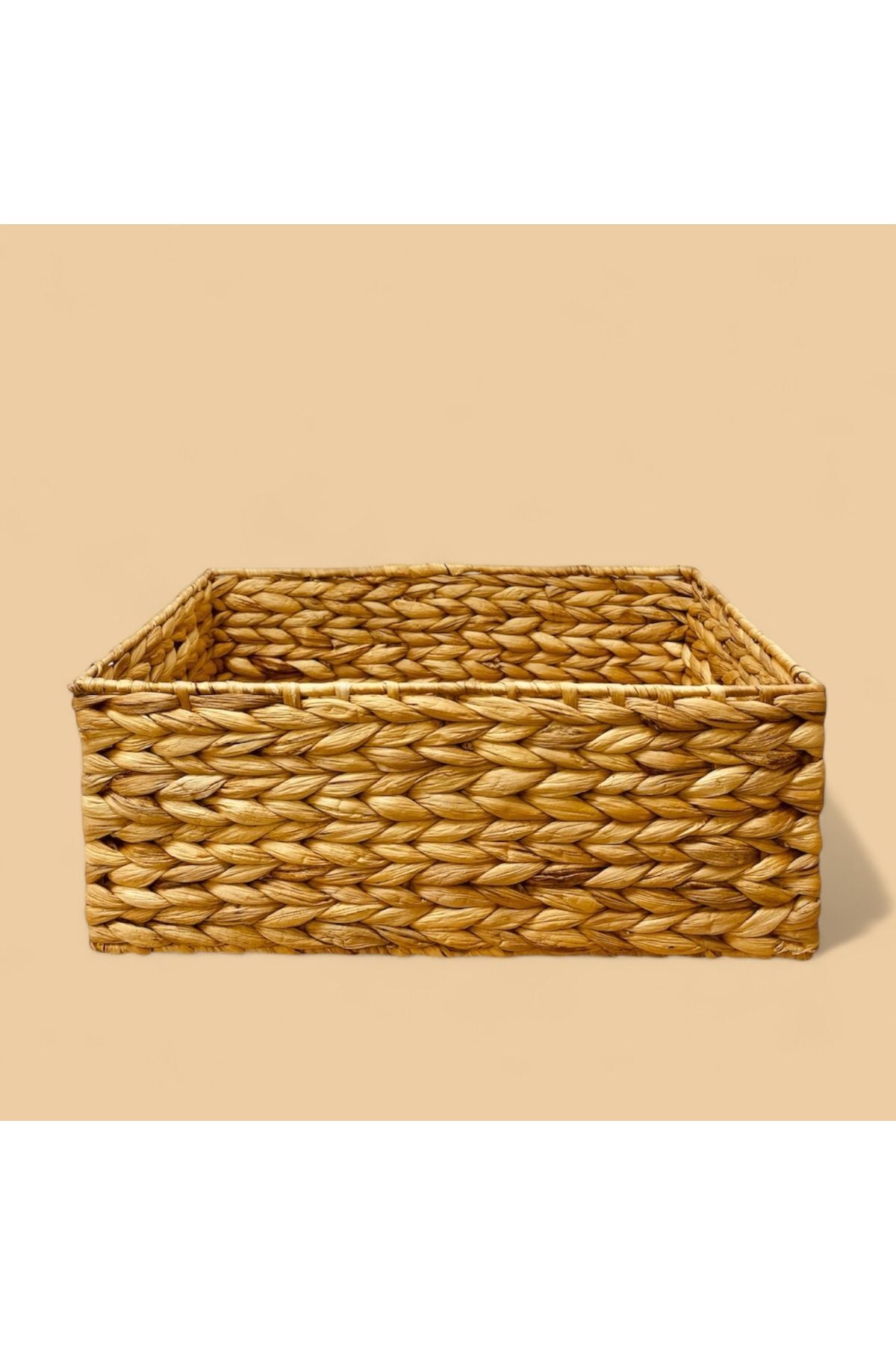 Hasır Dikdörtgen Kalın Örgülü Sepet M 36x26x15 Cm Naturel  36 x 27