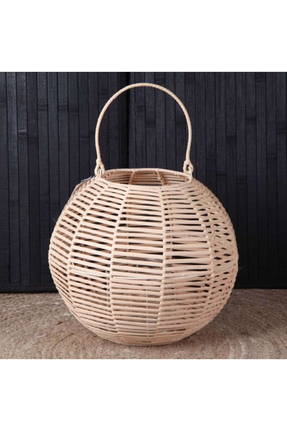 Rattan Bambu Yuvarlak Dekoratif Mumluk 28x25 Cm  28 x 24