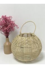 Rattan Bambu Yuvarlak Dekoratif Mumluk 28x25 Cm  28 x 24