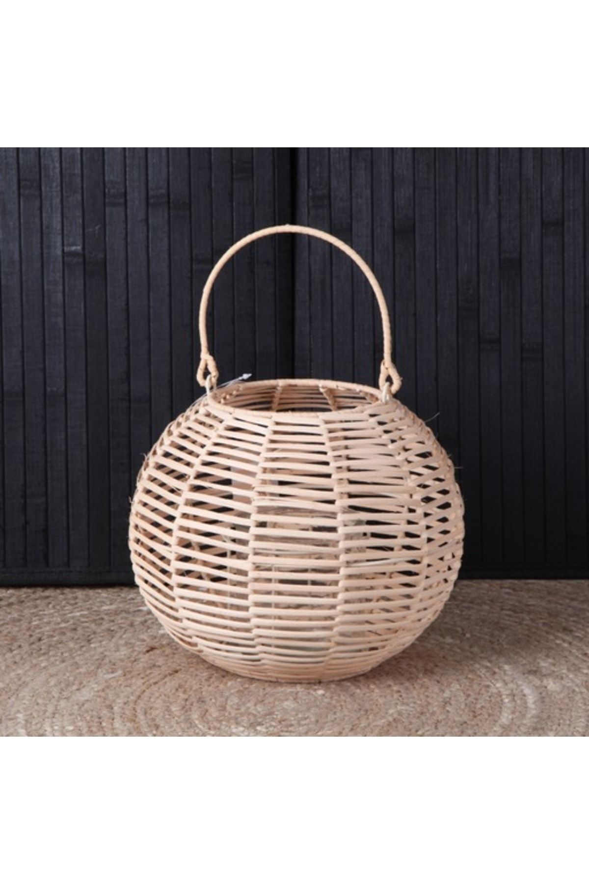 Rattan Bambu Yuvarlak Dekoratif Mumluk 25x20 Cm  25 x 20